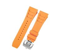 ROUHO Premium 25mm Rubber Replacement Watch Band Adjustable Silicone Watch Strap for Richard Mille RM-11-Orange + Silver Buckle