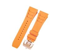 ROUHO Premium 25mm Rubber Replacement Watch Band Adjustable Silicone Watch Strap for Richard Mille RM-11-Orange + Rose Gold Buckle