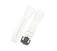 ROUHO Premium 25mm Rubber Replacement Watch Band Adjustable Silicone Watch Strap for Richard Mille RM-11-White + Black Buckle