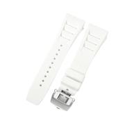 ROUHO Premium 25mm Rubber Replacement Watch Band Adjustable Silicone Watch Strap for Richard Mille RM-11-White + Silver Buckle