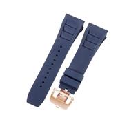 ROUHO Premium 25mm Rubber Replacement Watch Band Adjustable Silicone Watch Strap for Richard Mille RM-11-Blue + Rose Gold Buckle