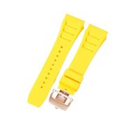 ROUHO Premium 25mm Rubber Replacement Watch Band Adjustable Silicone Watch Strap for Richard Mille RM-11-Yellow + Rose Gold Buckle