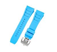 ROUHO Premium 25mm Rubber Replacement Watch Band Adjustable Silicone Watch Strap for Richard Mille RM-11-Light Blue+ Silver Buckle