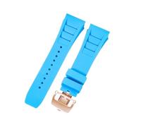 ROUHO Premium 25mm Rubber Replacement Watch Band Adjustable Silicone Watch Strap for Richard Mille RM-11-Light Blue+ Rose Gold Buckle