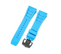 ROUHO Premium 25mm Rubber Replacement Watch Band Adjustable Silicone Watch Strap for Richard Mille RM-11-Light Blue+ Black Buckle