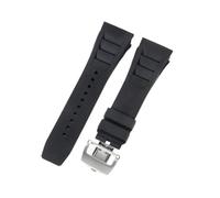 ROUHO Premium 25mm Rubber Replacement Watch Band Adjustable Silicone Watch Strap for Richard Mille RM-11-Black + Silver Buckle