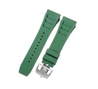 ROUHO Premium 25mm Rubber Replacement Watch Band Adjustable Silicone Watch Strap for Richard Mille RM-11-Green + Silver Buckle