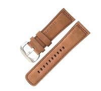 ROUHO Premium 28mm Genuine Leather Watch Band Flexible Breathable Replacement Watch Strap for Sevenfriday Q2 P1-Brown + Silver Buckle