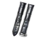 ROUHO Premium Genuine Leather Watch Strap Durable Deployment Buckle Watchband for Omega Seamaster Diver 300M Aqua Terra Prestige-Black + Silver Buckle 22mm