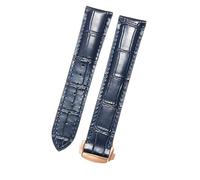 ROUHO Premium Genuine Leather Watch Strap Durable Deployment Buckle Watchband for Omega Seamaster Diver 300M Aqua Terra Prestige-Blue + Rose Gold Buckle 22mm