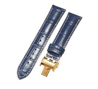 ROUHO Premium Genuine Leather Watch Strap Replacement Watch Band with Quick Release Deployment Clasp for Longines La Grande Classique Master Elegant Heritage-Blue + Gold Buckle 19mm