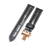 ROUHO Premium Genuine Leather Watch Strap Replacement Watch Band with Quick Release Deployment Clasp for Longines La Grande Classique Master Elegant Heritage-Black + Rose Gold Buckle 20mm