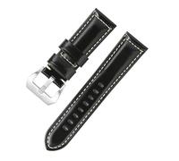 ROUHO Premium Leather Watch Strap for Men Metal Watch Buckle Ultimate Soft Wristband for Panerai-Black + White 26mm