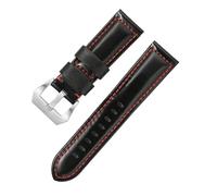 ROUHO Premium Leather Watch Strap for Men Metal Watch Buckle Ultimate Soft Wristband for Panerai-Black + Red 24mm