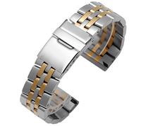 ROUHO Premium Solid Stainless Steel Watch Band Butterfly Clasp Metal Watch Bracelet for Breitling Avenger Superocean Chronomat-Silver Gold 18mm