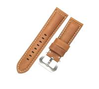 ROUHO Premium Vintage Leather Watch Band Replacement Men's & Women's Watches Strap for Panerai PAM111 441-Light Brown + Silver Buckle 26mm