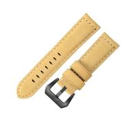 ROUHO Premium Vintage Leather Watch Band Replacement Men's & Women's Watches Strap for Panerai PAM111 441-Yellow + Black Buckle 26mm