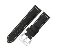 ROUHO Premium Vintage Leather Watch Band Replacement Men's & Women's Watches Strap for Panerai PAM111 441-Black + Silver Buckle 24mm