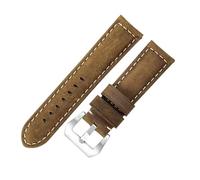 ROUHO Premium Vintage Leather Watch Band Replacement Men's & Women's Watches Strap for Panerai PAM111 441-Deep Brown + Silver Buckle 26mm