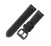 ROUHO Premium Vintage Leather Watch Band Replacement Men's & Women's Watches Strap for Panerai PAM111 441-Black + Black Buckle 24mm