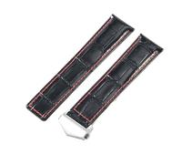 ROUHO Quick Release Genuine Leather Watch Band Replacemenet Stainless Steel Double Press Folding Buckle Watch Strap for TAG Heuer Carrera Monaco-Black 1 + Silver Buckle 22mm