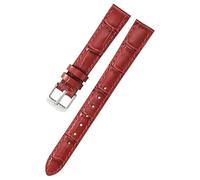 ROUHO Red Genuine Leather Watch Band 14mm Durable Replacement Ladies' Watch Strap for Casio LTP-1208E Classic