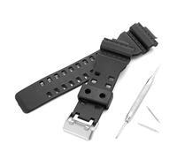 ROUHO Replacement 16Mm Rubber Black Watch Band For Casio Ga-100 G-Shock Ga-120/300 With Buckle Repair Tool