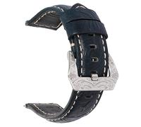 ROUHO Rugged Embossed Genuine Leather Watch Band Carved Buckle Vintage Watch Strap for Panerai-Blue 24mm