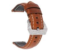 ROUHO Rugged Embossed Genuine Leather Watch Band Carved Buckle Vintage Watch Strap for Panerai-Light Brown 20mm