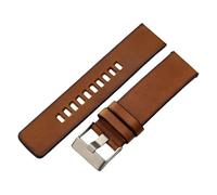 ROUHO Rustic Brown Genuine Leather Watch Band Pin Buckle Men's Vintage Replacement Watch Strap for Diesel-Silver 22mm