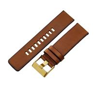 ROUHO Rustic Brown Genuine Leather Watch Band Pin Buckle Men's Vintage Replacement Watch Strap for Diesel-Gold 24mm