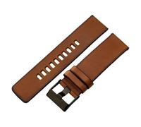 ROUHO Rustic Brown Genuine Leather Watch Band Pin Buckle Men's Vintage Replacement Watch Strap for Diesel-Black 24mm