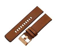 ROUHO Rustic Brown Genuine Leather Watch Band Pin Buckle Men's Vintage Replacement Watch Strap for Diesel-Rose Gold 22mm