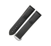 ROUHO Silicone Men's Watch Strap Sports Silver Folding Buckle Watch Replacement Bracelet for Seamaster 300 Planet Ocean 600m-Black 20mm