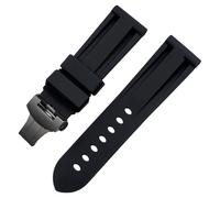 ROUHO Silicone Sports Wristwatch Strap, Black Foldable Clasp TPU Rubber Watch Belt for Panerai PAM441/359/312/616-Black 22mm
