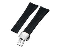 ROUHO Silicone Watch Band 25x13mm Ribbed Texture Waterproof Rubber Watch Strap for Patek Philippe Nautilus 5711/5712/5980-Black + Silver