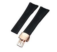 ROUHO Silicone Watch Band 25x13mm Ribbed Texture Waterproof Rubber Watch Strap for Patek Philippe Nautilus 5711/5712/5980-Black + Rose Gold