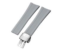 ROUHO Silicone Watch Band 25x13mm Ribbed Texture Waterproof Rubber Watch Strap for Patek Philippe Nautilus 5711/5712/5980-Grey + Silver