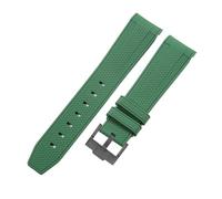 ROUHO Silicone Watch Strap Curved End Textured Rubber Watch Band, 20mm Replacement Bracelet for Swatch & Rolex-Deep Green + Black Buckle