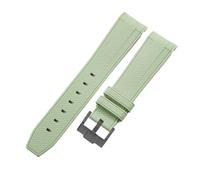 ROUHO Silicone Watch Strap Curved End Textured Rubber Watch Band, 20mm Replacement Bracelet for Swatch & Rolex-Light Green + Black Buckle