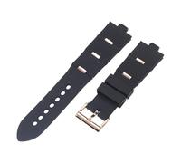 ROUHO Silicone Watch Strap Stainless Steel Pin Buckle Watch Bracelet for Bulgari DP42 C14 SVD GMT-Black + Rose Gold Buckle 22mm