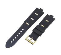 ROUHO Silicone Watch Strap Stainless Steel Pin Buckle Watch Bracelet for Bulgari DP42 C14 SVD GMT-Black + Gold Buckle 22mm