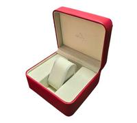 ROUHO Single Watch Storage Vault Red Leatherette Solid Wood Construction Velvet Lining Heavy Duty Holder for Omega