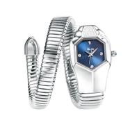 ROUHO Snakehead Casual Waterproof Women's Watch Stainless Steel Bracelet Quartz Watch-Silver + Blue