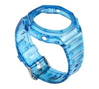 ROUHO Soft Bezel Strap Modification Kit Waterproof Silicone Watch Band Case Set for Casio GA2100 GA2110 GA-B2100-Blue