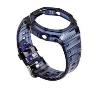 ROUHO Soft Bezel Strap Modification Kit Waterproof Silicone Watch Band Case Set for Casio GA2100 GA2110 GA-B2100-Deep Blue