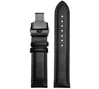 ROUHO Soft Genuine Leather Watch Strap Durable Classic Replacement Men's Watches Bracelet for Citizen JY8037 JY8031 CB5848 AT8040-Black + Black Deployment Buckle 22mm