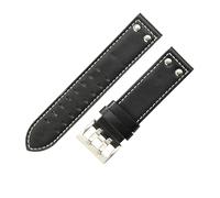 ROUHO Soft Genuine Leather Watch Strap Replacement Watchband, Double Prong Pin Buckle for Hamilton Khaki Field H70595593 & H70655733-Black White + Silver 22mm