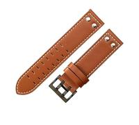 ROUHO Soft Genuine Leather Watch Strap Replacement Watchband, Double Prong Pin Buckle for Hamilton Khaki Field H70595593 & H70655733-Brown White + Black 22mm