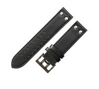 ROUHO Soft Genuine Leather Watch Strap Replacement Watchband, Double Prong Pin Buckle for Hamilton Khaki Field H70595593 & H70655733-Black + Black 20mm